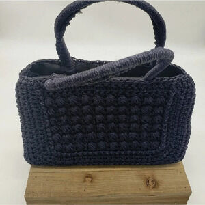 Vintage Knit Purse | Navy Blue Pocketbook Handbag